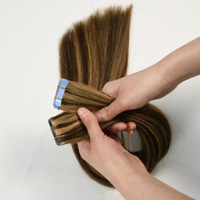 Cintas en 100 cabello humano doble dibujado ruso Remi extensión de pelo 14A grado para el mercado final