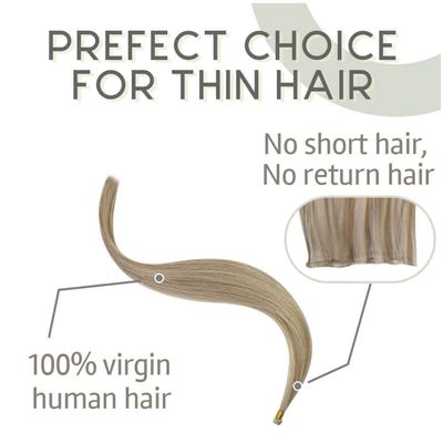 24 pulgadas de tejido de genio doble dibujado delgado invisible mano atada virgen extensiones de pelo Remy