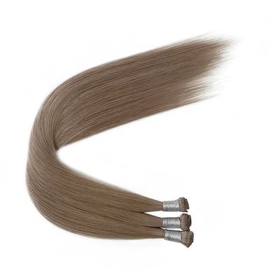 24 pulgadas brasileña Remy cutícula alineada cabello recto atado con las manos extensiones de trama delgada suave