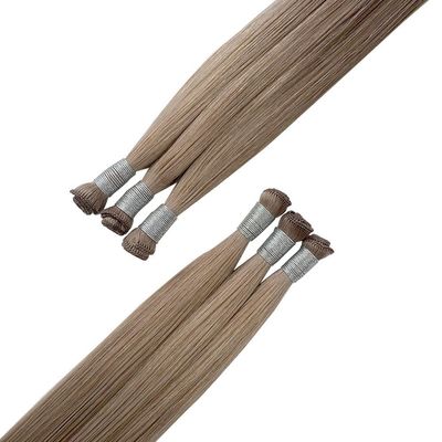 24 pulgadas brasileña Remy cutícula alineada cabello recto atado con las manos extensiones de trama delgada suave