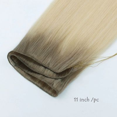 24 pulgadas brasileña Remy cutícula alineada cabello recto atado con las manos extensiones de trama delgada suave