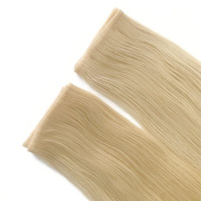 Double dibujado de color rubio de la piel PU de tejido plano extensión de cabello humano para el estilo recto