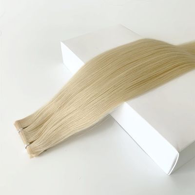 Double dibujado de color rubio de la piel PU de tejido plano extensión de cabello humano para el estilo recto