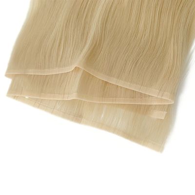 Double dibujado de color rubio de la piel PU de tejido plano extensión de cabello humano para el estilo recto