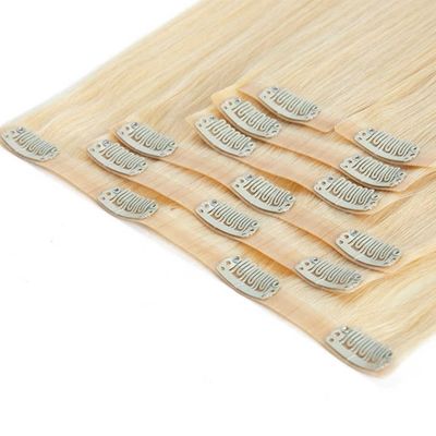 Clip indio sin costura en extensiones de cabello 100% ruso Remy humano clip en extensiones de cabello