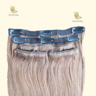 Clip en la extensión del cabello 100% ruso humano Remy Clip en el cabello de la solicitud personalizada