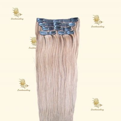 Clip en la extensión del cabello 100% ruso humano Remy Clip en el cabello de la solicitud personalizada