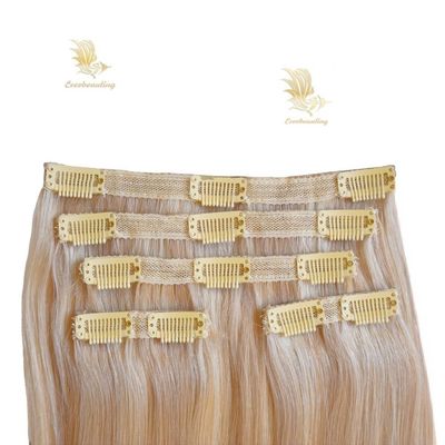 Pelo humano virgen ruso de doble dibujo de color muti recto Clip sin costura más delgado en extensiones de cabello