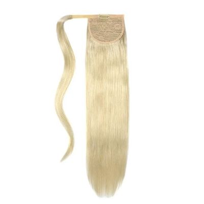 Personalizado doble dibujado recta rubia cuticular virgen alineada cabello humano cola de caballo