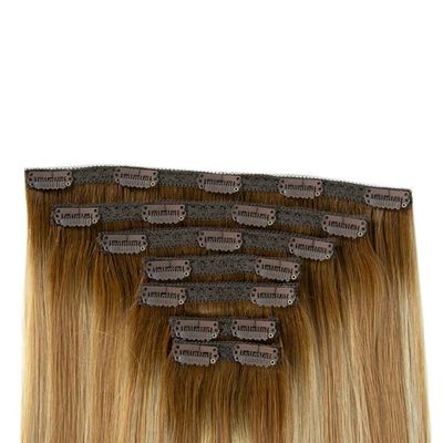 Pelo humano virgen ruso de doble dibujo de color muti recto Clip sin costura más delgado en extensiones de cabello