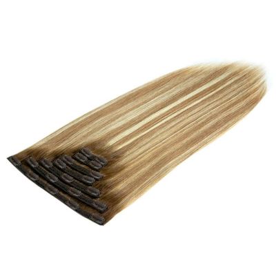Pelo humano virgen ruso de doble dibujo de color muti recto Clip sin costura más delgado en extensiones de cabello
