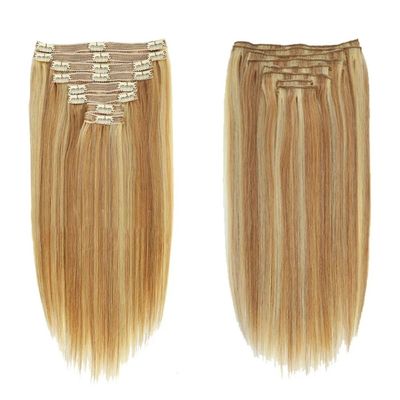Pelo humano virgen ruso de doble dibujo de color muti recto Clip sin costura más delgado en extensiones de cabello