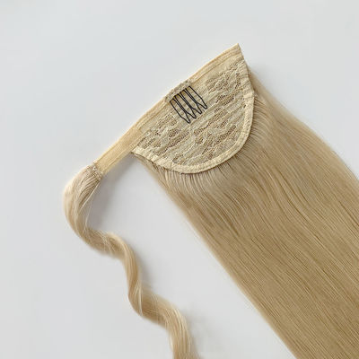 Personalizado doble dibujado recta rubia cuticular virgen alineada cabello humano cola de caballo