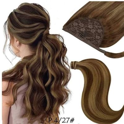 Extensones de cabello alineadas con la cutícula Muti-color cabello humano virgen crudo por mayor cola de caballo