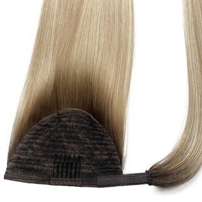 Clip de cabello humano en extensiones de cola de caballo sin derramamiento