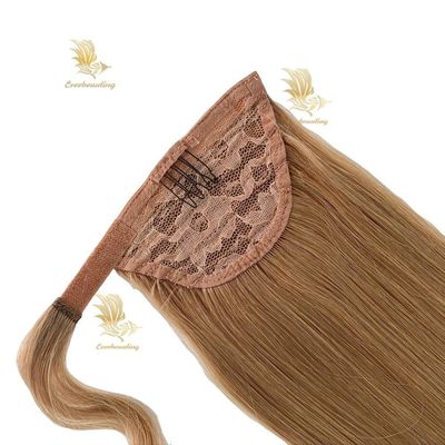 Clip de cabello indio en el peine de cabello humano Envuelto alrededor de las extensiones de cola de caballo Tipo pre-agregado
