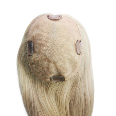 Mono Base PU European Human Hair Topper 5.5X6 Tupe de cabello rubio recto con clip de 16&quot; para mujeres