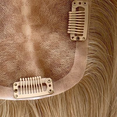 Mono Base PU European Human Hair Topper 5.5X6 Tupe de cabello rubio recto con clip de 16&quot; para mujeres